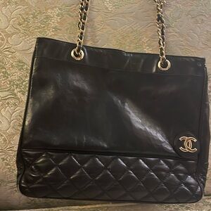 Black Quilted Leather Tote Bag